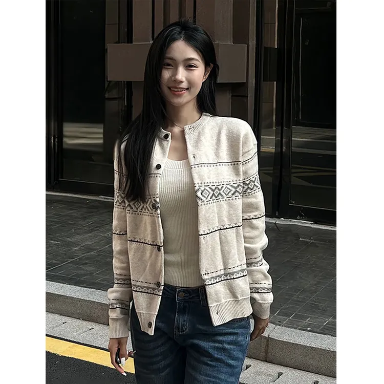 美式费尔岛针织开衫外套男女秋季软糯毛衣慵懒cleanfit老钱风外套