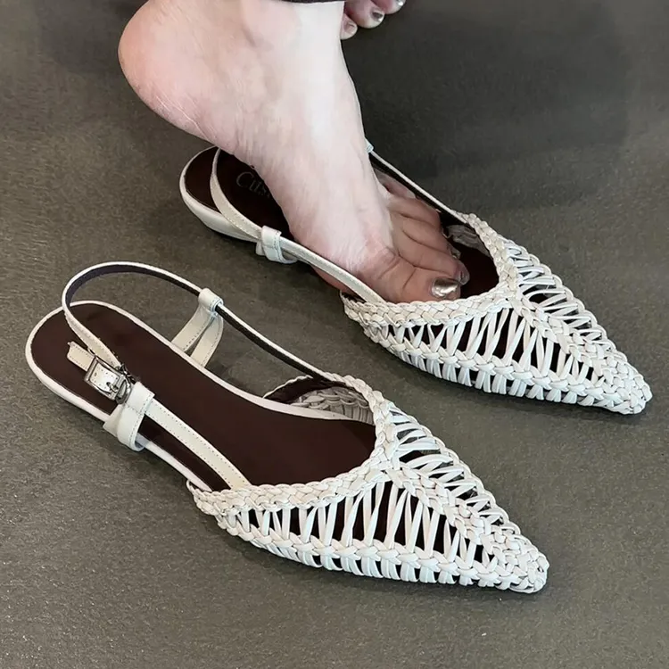 旗舰版！法式复古编织包头后绊带凉鞋女夏新款小众百搭配裙子单鞋