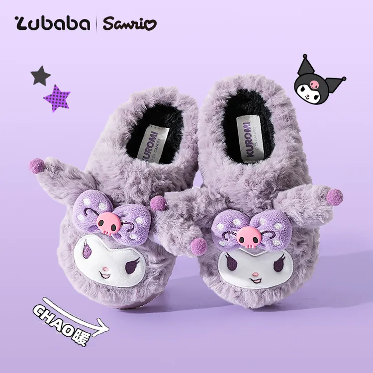 三丽鸥卡通亲子毛绒棉拖鞋儿童2025新款冬季居家保暖防滑厚底棉拖