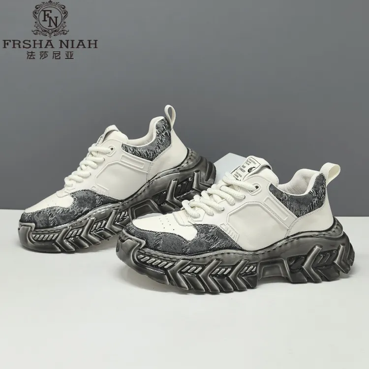 法莎尼亚男士秋季新款老爹鞋厚底潮流淋胶工艺潮鞋秋季男复古厚底