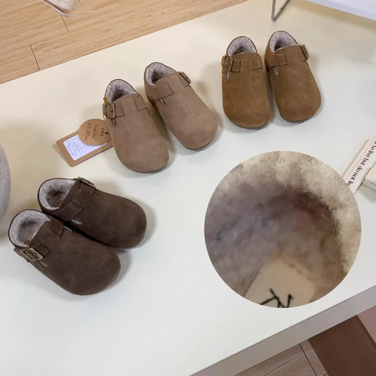 22-33码真皮磨砂皮儿童勃肯鞋软底加绒保暖二棉鞋透气单鞋广州鞋