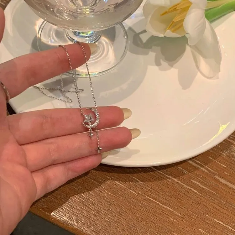 星月浪漫项链轻奢高级感星星月亮流苏锁骨链精致简约气质百搭