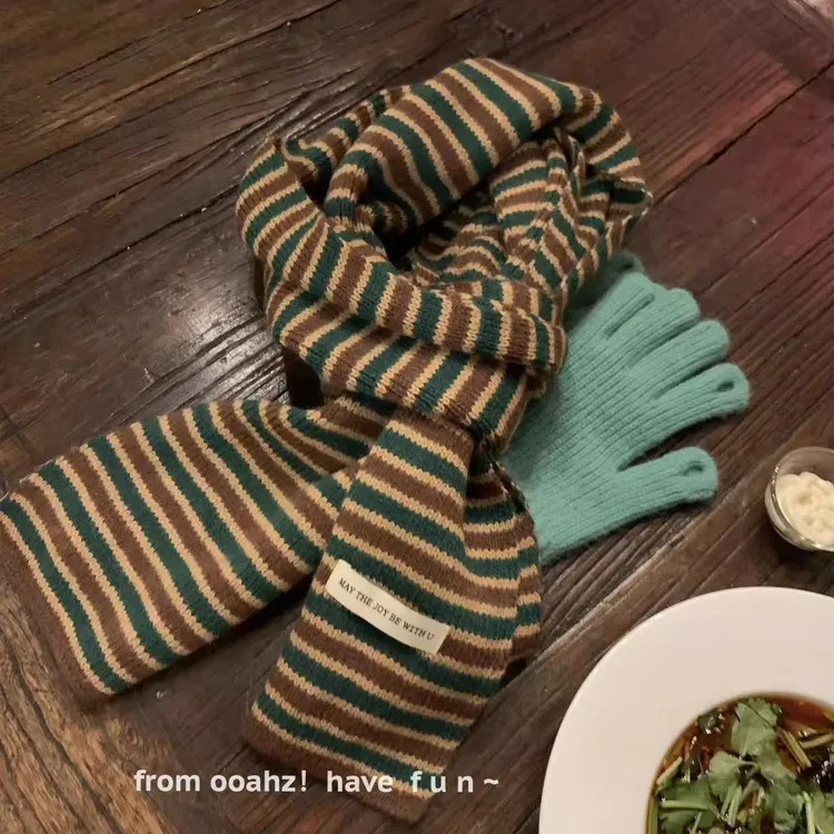 CDLM陈大刘芒 条纹仿羊绒针织围巾新款冬季保暖百搭护颈情侣围脖