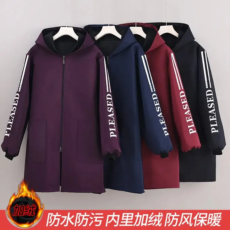 冬季加绒防水外穿耐脏工作服防尘新款女士长袖连帽防油污厨房罩衣