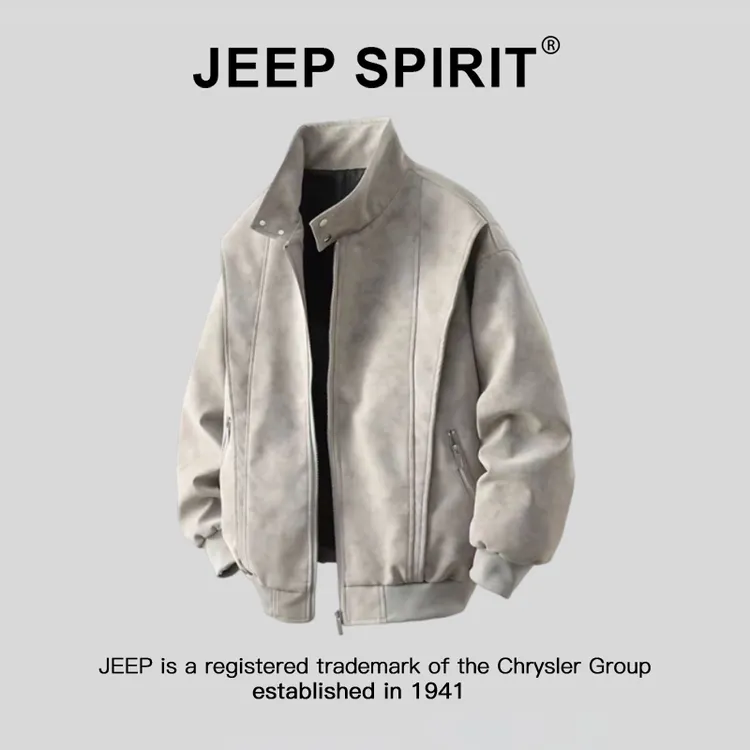 JEEPSPIRIT吉普美式复古棒球领夹克男秋冬夹棉保暖美拉德皮衣外套
