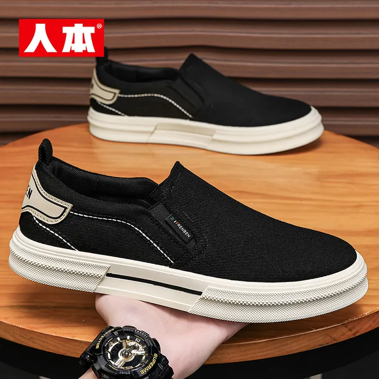 人本透气帆布鞋休闲一脚蹬百搭老北京布鞋夏季防滑开车鞋51130702