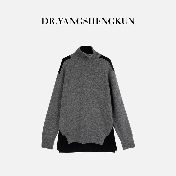 杨圣坤2025冬季新品100%绵羊毛复古撞色高领百搭针织衫ES25102411