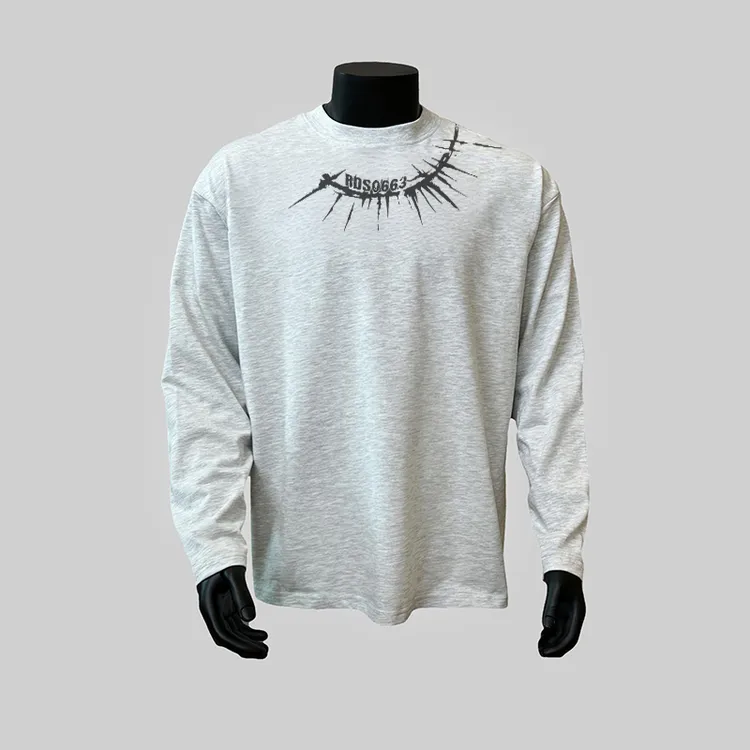 300克重磅！圆领长袖t恤慵懒风美式设计感宽松上衣新款小众打底衫