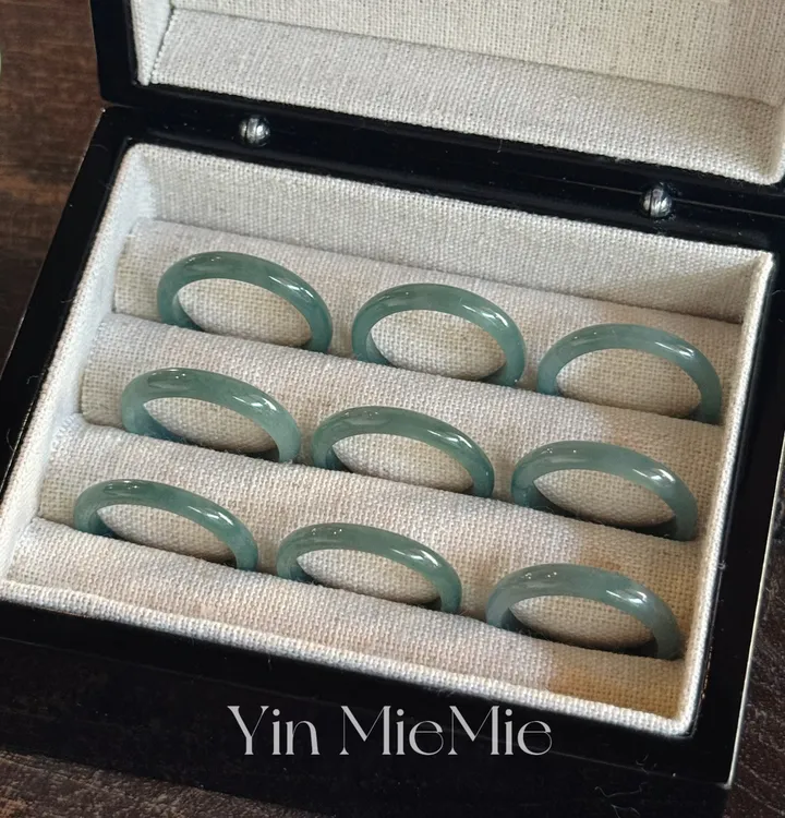 天然蓝水翡翠戒指女指环古风食指戒素圈戒指轻奢小众高级冷淡风