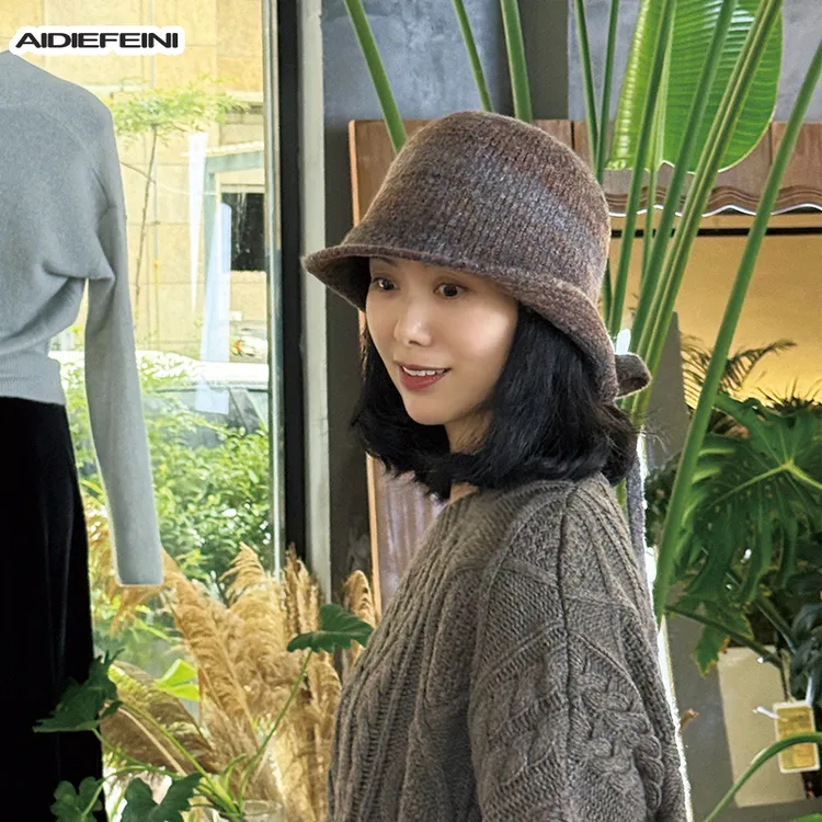 秋冬渔夫帽圆顶秋冬宽檐帽子时尚韩版防风百搭网红针织帽