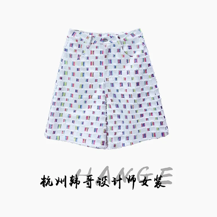 【韩哥女装】夏季象牙白烧花磨破A字休闲全棉牛仔短裤8330-H8