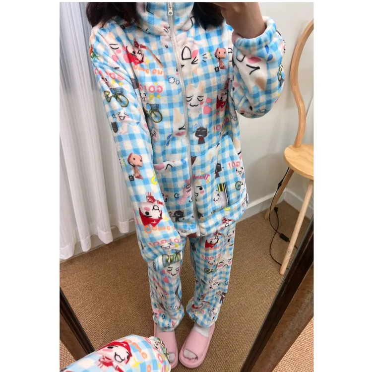 toro*多罗猫冬季法兰绒拉链立领睡衣可外穿家居服