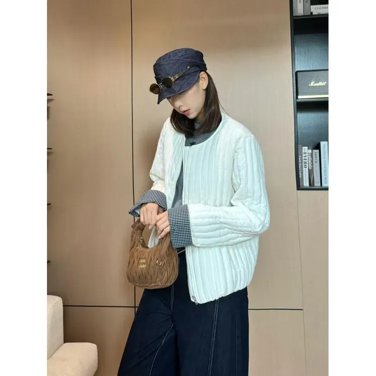 圆领开衫短外套女2025秋季新款宽松休闲棉服外套上衣AM25675