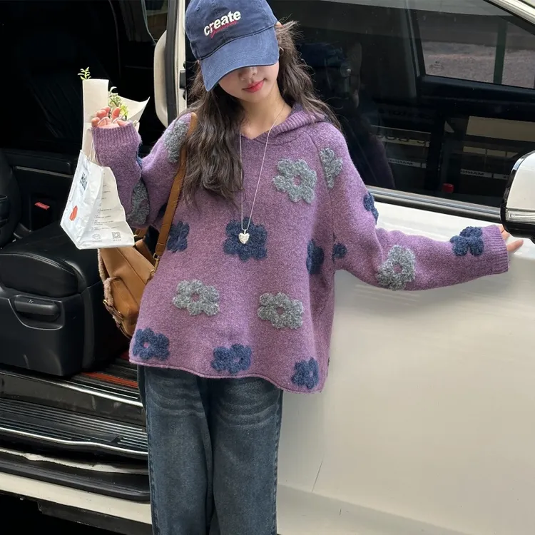 女童毛衣秋冬款2025新款洋气儿童加厚针织衫冬季韩系甜美连帽毛衣