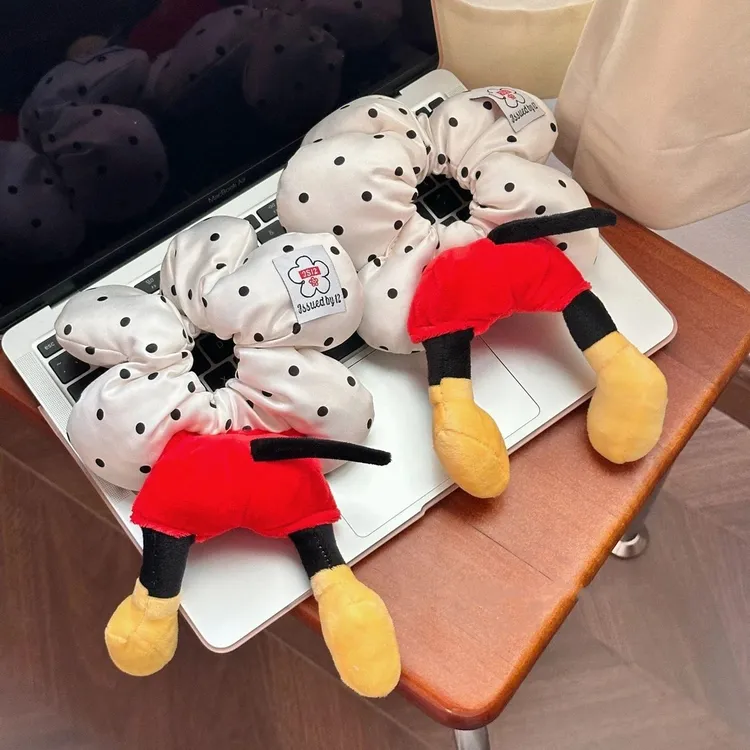 创意米奇屁屁红色波点花朵大肠发圈女秋冬丸子头绳可爱米老鼠发绳