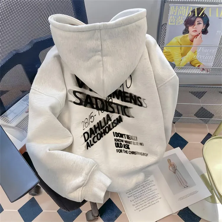 美式潮牌印花连帽卫衣男士重磅纯棉宽松oversize春秋加绒加厚外套