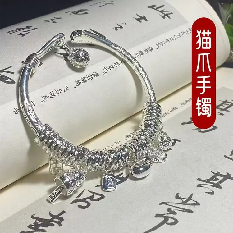 足银吉言猫爪盘缠手镯999纯银简约百搭送女友生日纪念日礼