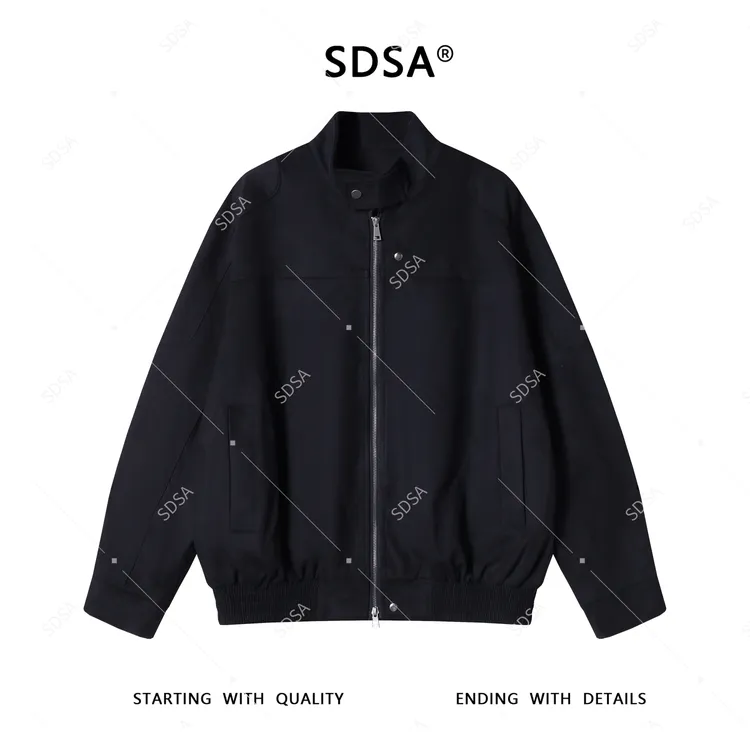SDSA男士夹克2025新款轻奢痞帅男装纯色立领按扣拉链外套网红款