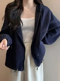 秋季连帽长袖女秋冬显瘦卫衣春秋ins短款休闲【C区】3635 后门蓝袋