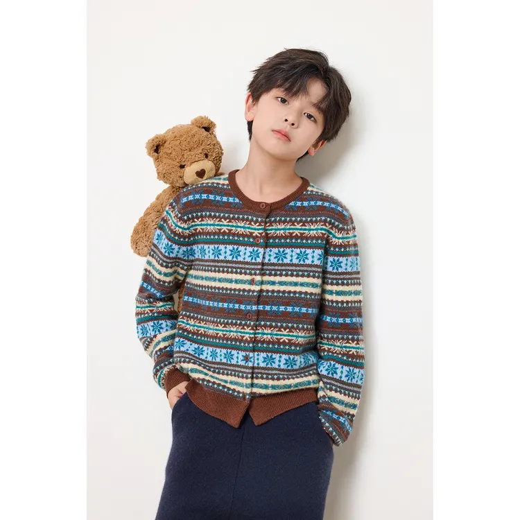 亲子儿童费尔岛系列男女童山羊绒针织开衫TZ17