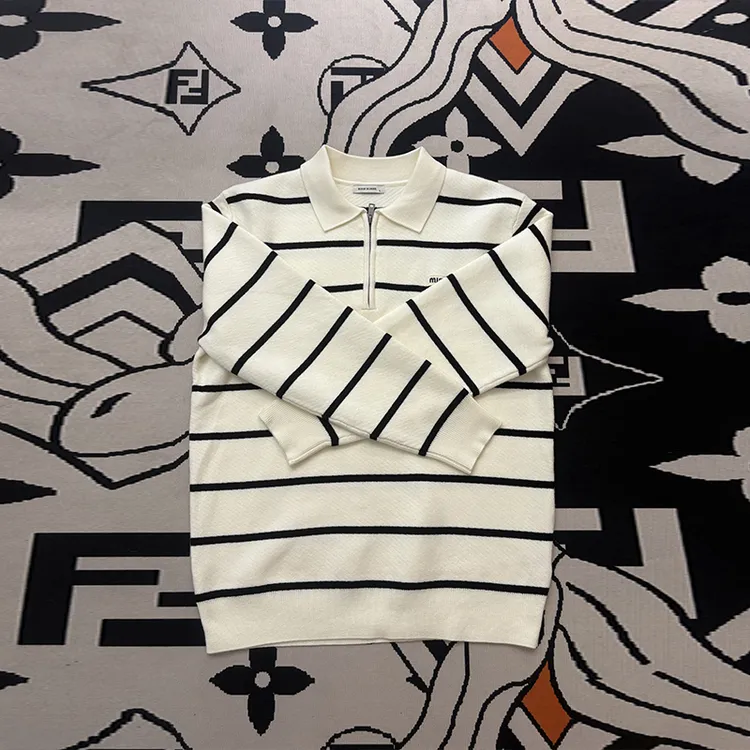 男士冬季韩版百搭时尚翻领条纹毛衣新款慵懒风半拉链套头针织衫