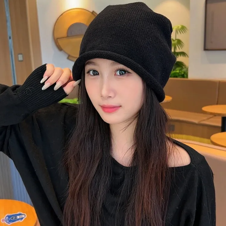网红同款超减龄针织卷边宽松堆堆帽保暖时尚潮流针织帽