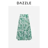 DAZZLE地素半裙绿色印花立裁百褶裙2H4S407