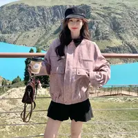 玫瑰茶渍 巴恩风两色拼接领外套女宽松廓形口袋显瘦上衣