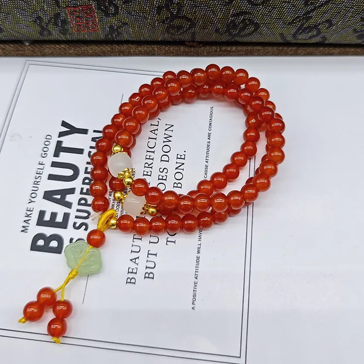 仿水晶手链 新款祥云如意三圈手链女款多圈琉璃酒红色手链商品图