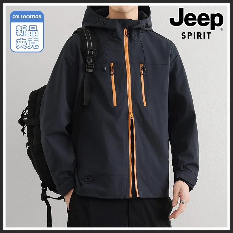 JEEPSPIRIT吉普痞帅风夹克男士2025年春季新款时尚百搭连帽冲锋衣