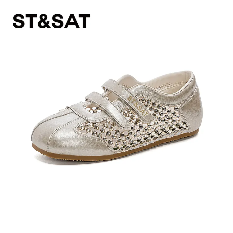 星期六时尚水钻休闲鞋女款2025夏季新款透气轻便潮流魔术贴德训鞋