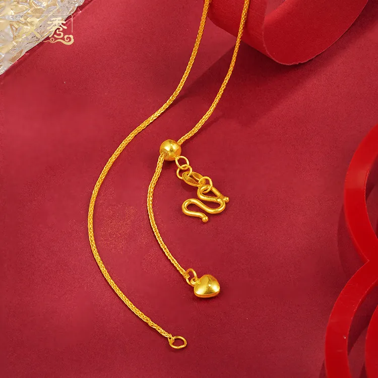 汉秀足金爱心抽拉肖邦链项链女款时尚可调节素链百搭送女友礼物