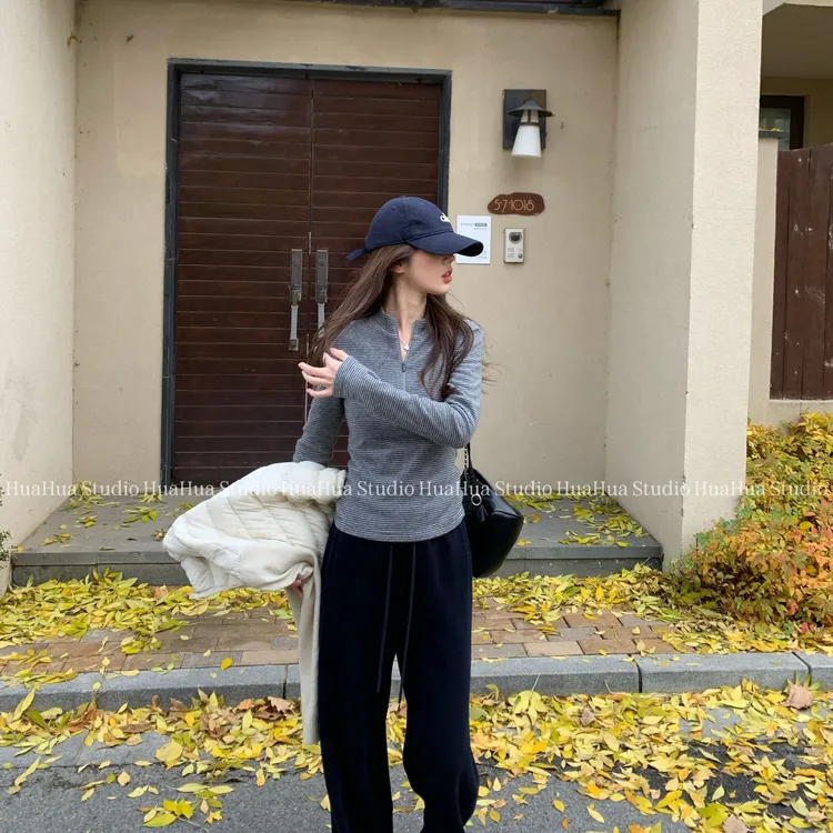 【花花】万有引力~韩版半拉拉立领暖绒上衣新款修身显瘦内搭打底