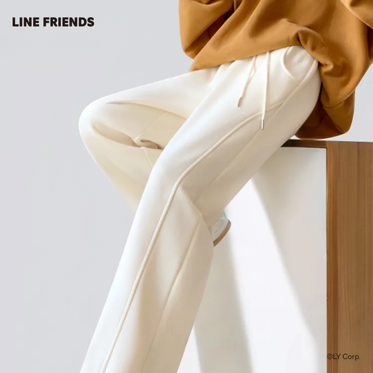LINEFRIENDS奶白色裤子女秋季2025新款奶呼呼ootd宽松显瘦阔腿裤