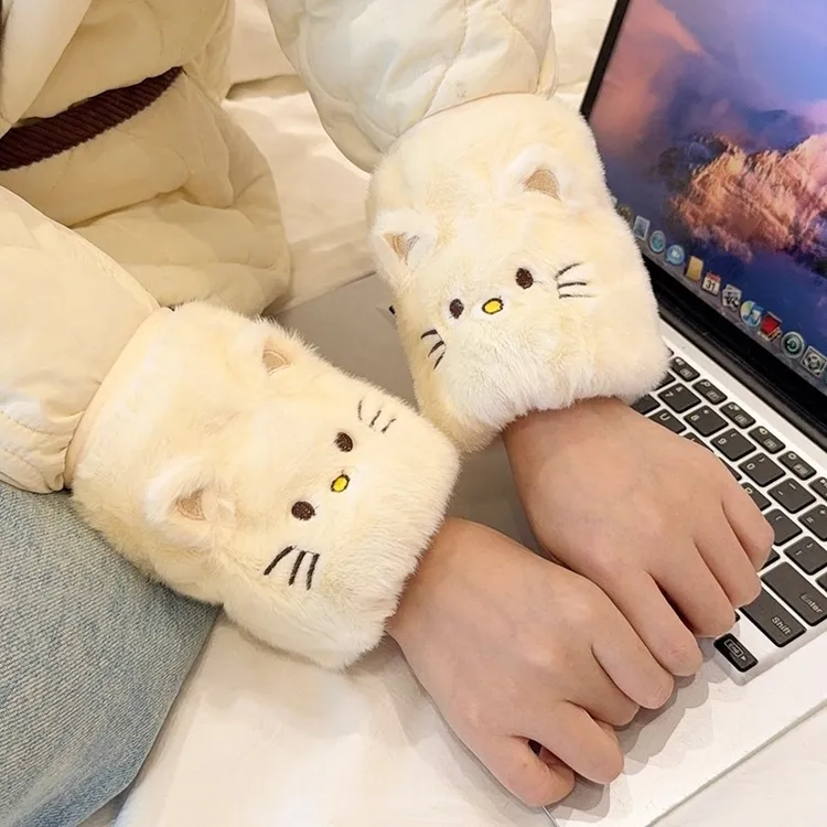 秋冬毛绒猫咪防污袖套女2025新款防脏护袖工作学习学生保暖套袖头