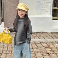 【现货】女童休闲拼接时髦卫衣儿童高弹力舒适条纹连帽衫25H068