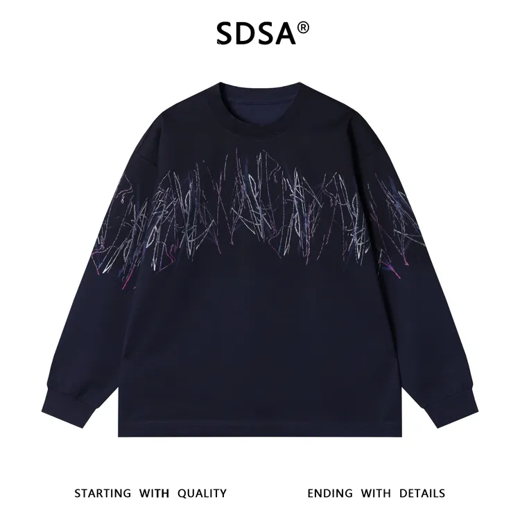SDSA男士秋冬新款痞帅男装韩版凌乱线条涂鸦圆领卫衣百搭时尚上衣