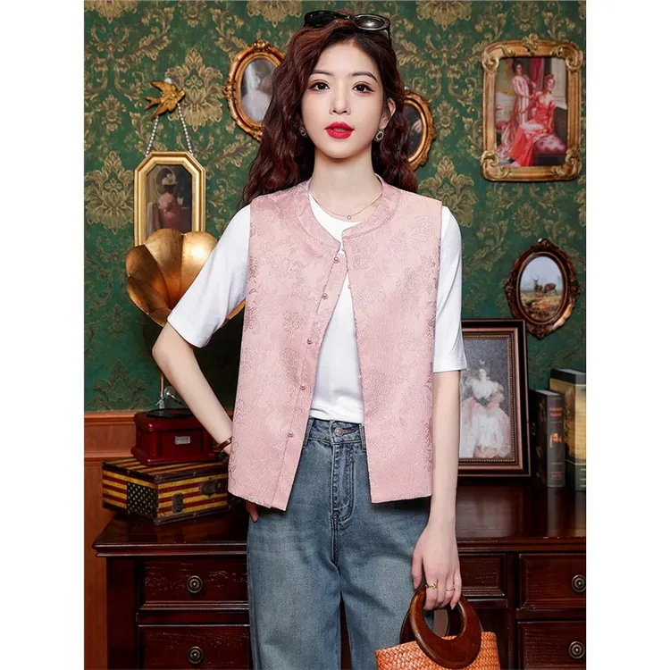 2025春装新款中式提花马甲国风宽松背心复古高级感上衣小香风马夹