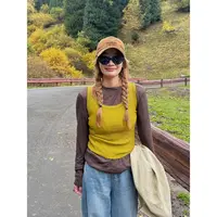ONNI真两件韩系设计感针织背心两件套内搭叠穿长袖T恤上衣