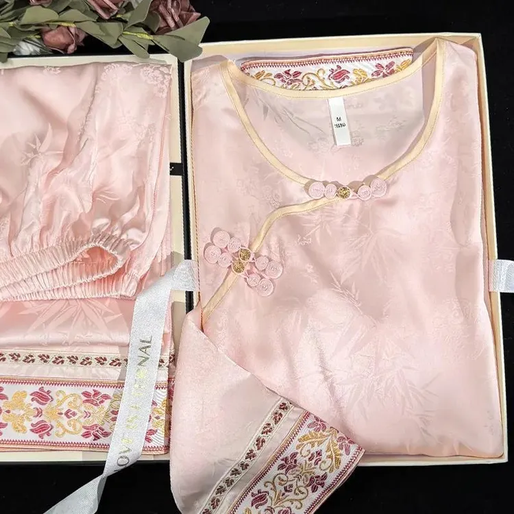 新中式国风编织刺绣2026最火爆款女睡衣春秋季薄款冰丝古风家居服