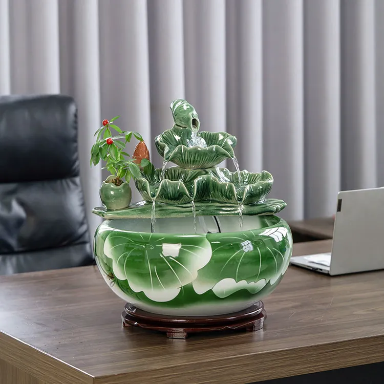 循环流水摆件家用鱼缸客厅造景循环水景加湿桌面可养鱼大号