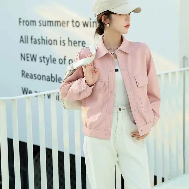 皮衣女2025秋装新款POLO领休闲工装风高级感小众皮夹克