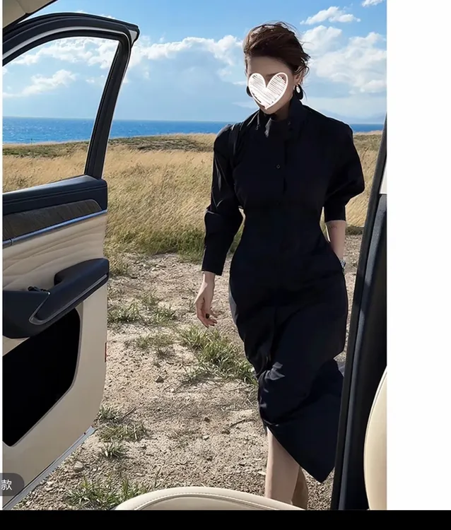 赛里木回忆复古纽扣设计感连衣裙简约款百搭秋冬衬衣裙子 251827