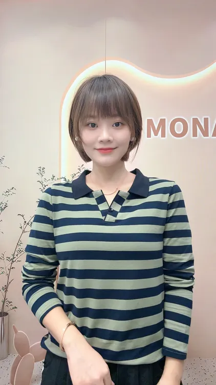 88520秋季新款吸汗衬衫领长袖简约棉宽松妈妈T恤休闲百搭上衣