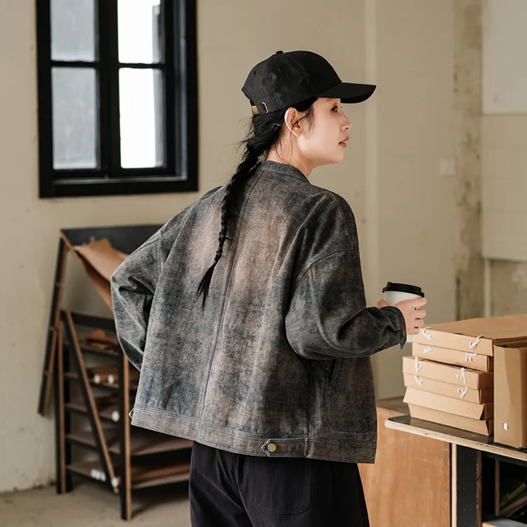 可然成衣做旧 300g长绒棉牛仔外套短款上衣女装2025春夏新款皓谦