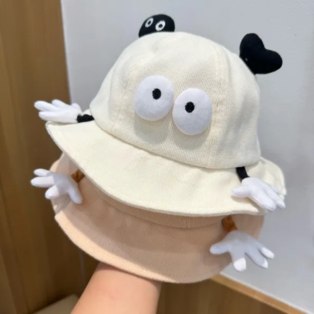 可爱搞怪宝宝渔夫帽春秋款户外防风保暖盆帽男女童日系防晒太阳帽