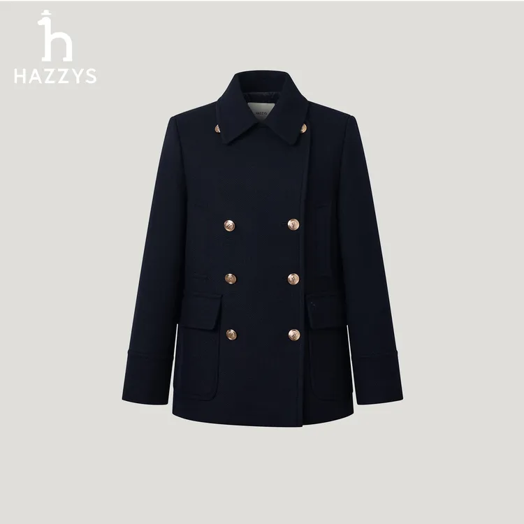 【商场同款】HAZZYS哈吉斯秋冬女士休闲轻奢毛呢外套英伦羊毛大衣