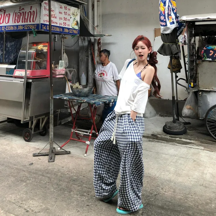 显瘦休闲长袖T恤上衣百搭高腰宽松直筒休闲垂感阔腿裤薄款慵懒风