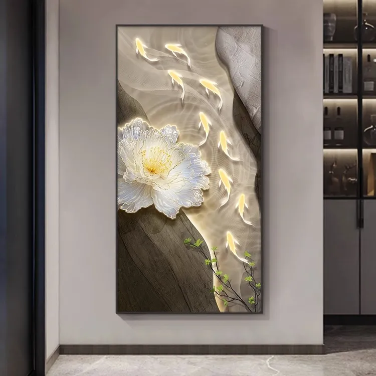 石来运转九鱼图入户玄关装饰画高端现代轻奢高级感走廊过道墙挂画