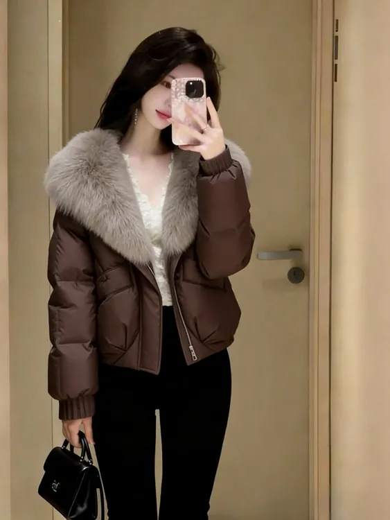 【现货】高级感超好看棉衣棉服女装冬季时尚新款加厚大毛领宽松外套